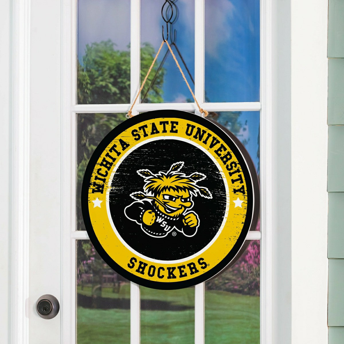 Wichita State University Round Door Décor with Hanging Rope, 18x18