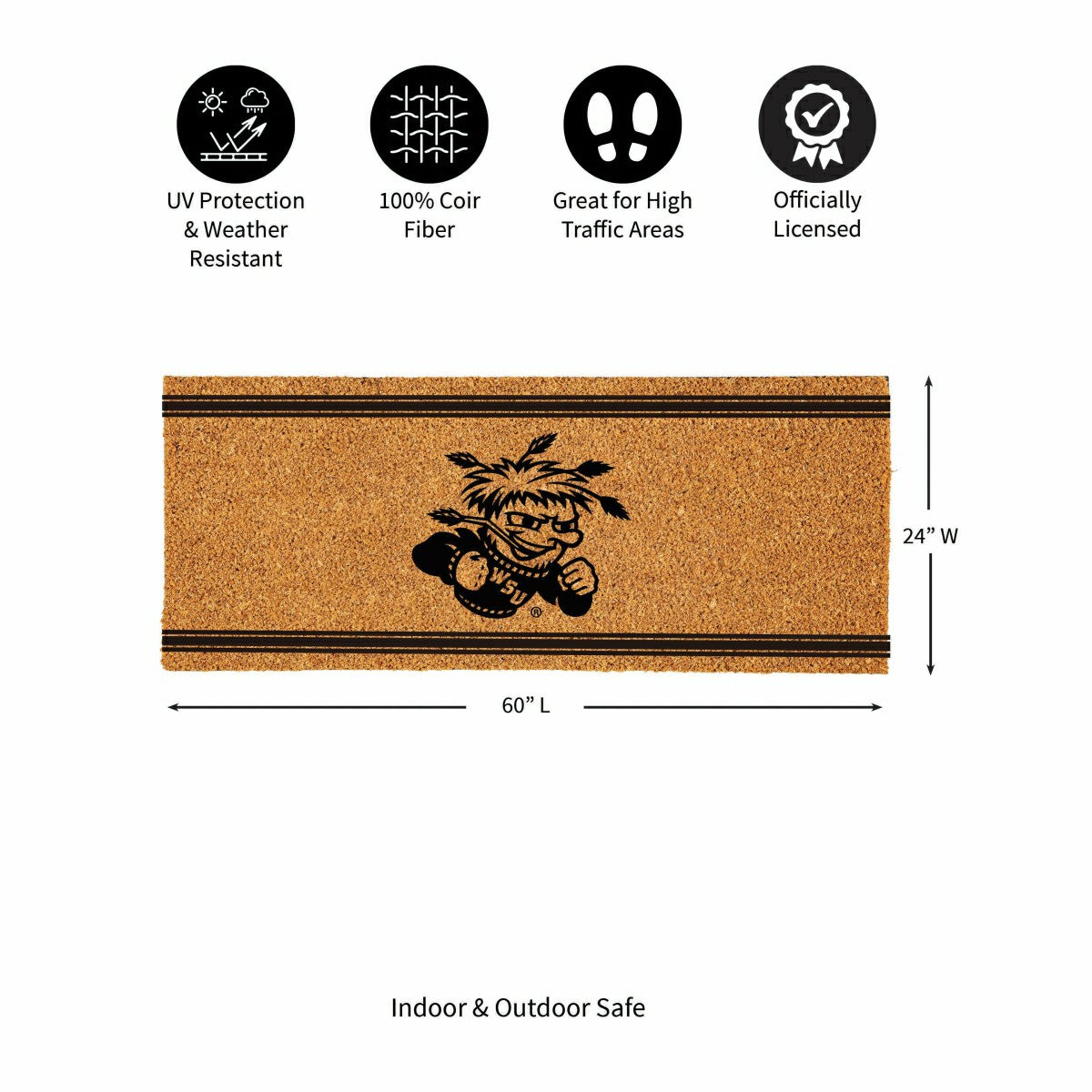 Wichita State University Extra Large One Color Coir Mat, 60"x24"
