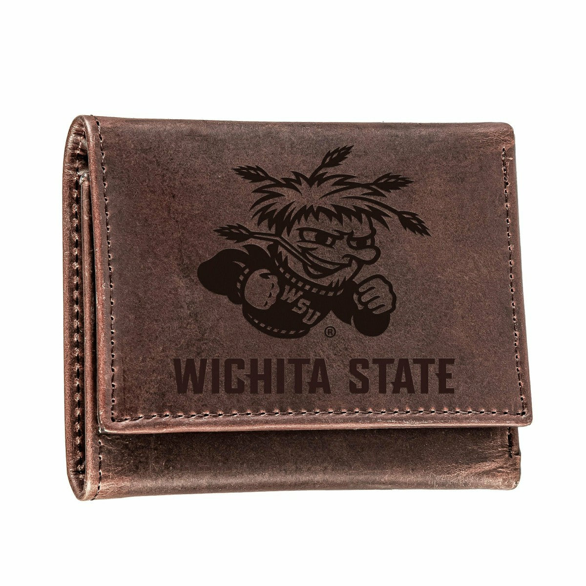 Wichita State University, Tri-Fold Wallet, Brown, CH, 100% Genuine Lea