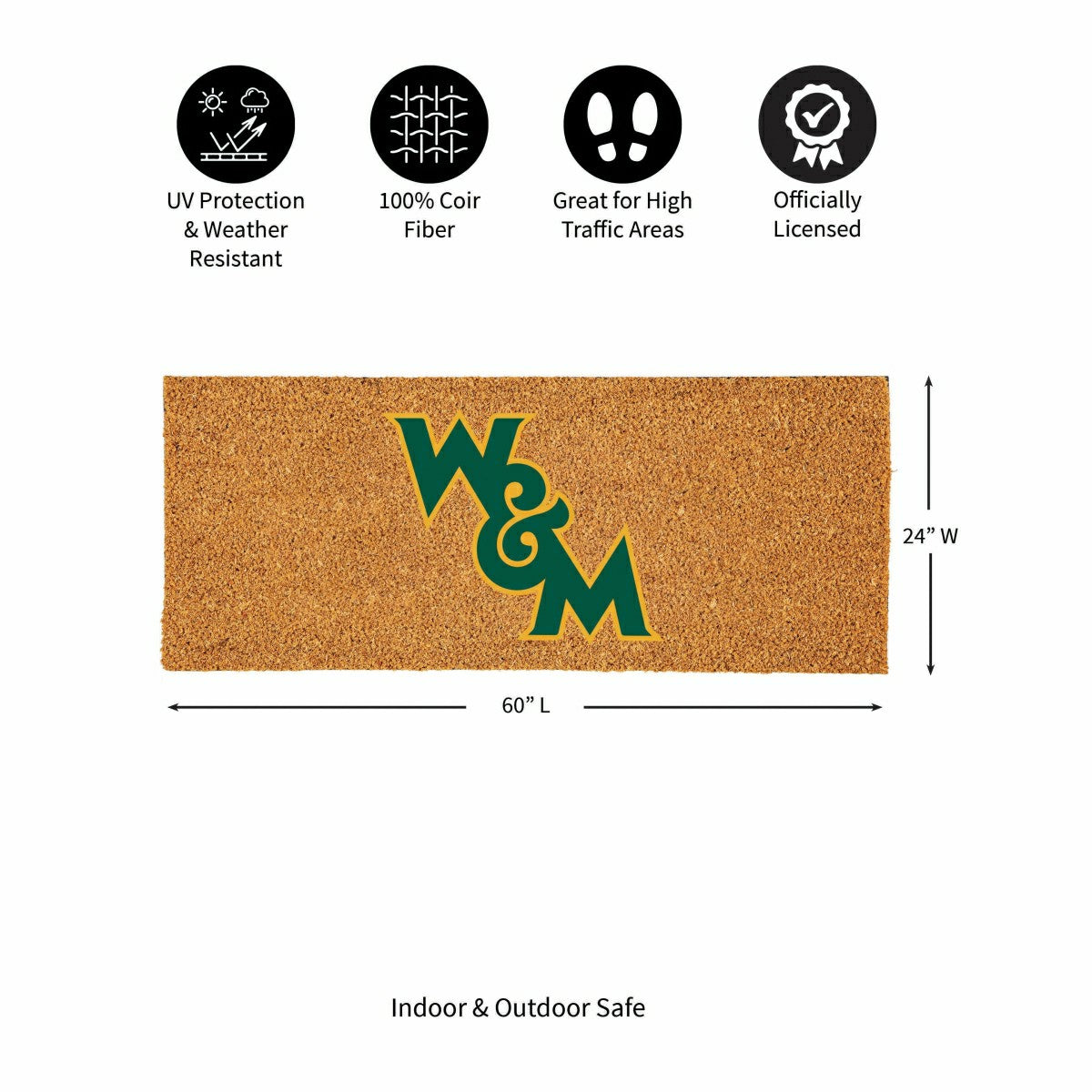 William & Mary Extra Large Full Color Coir Mat, 60"x24"