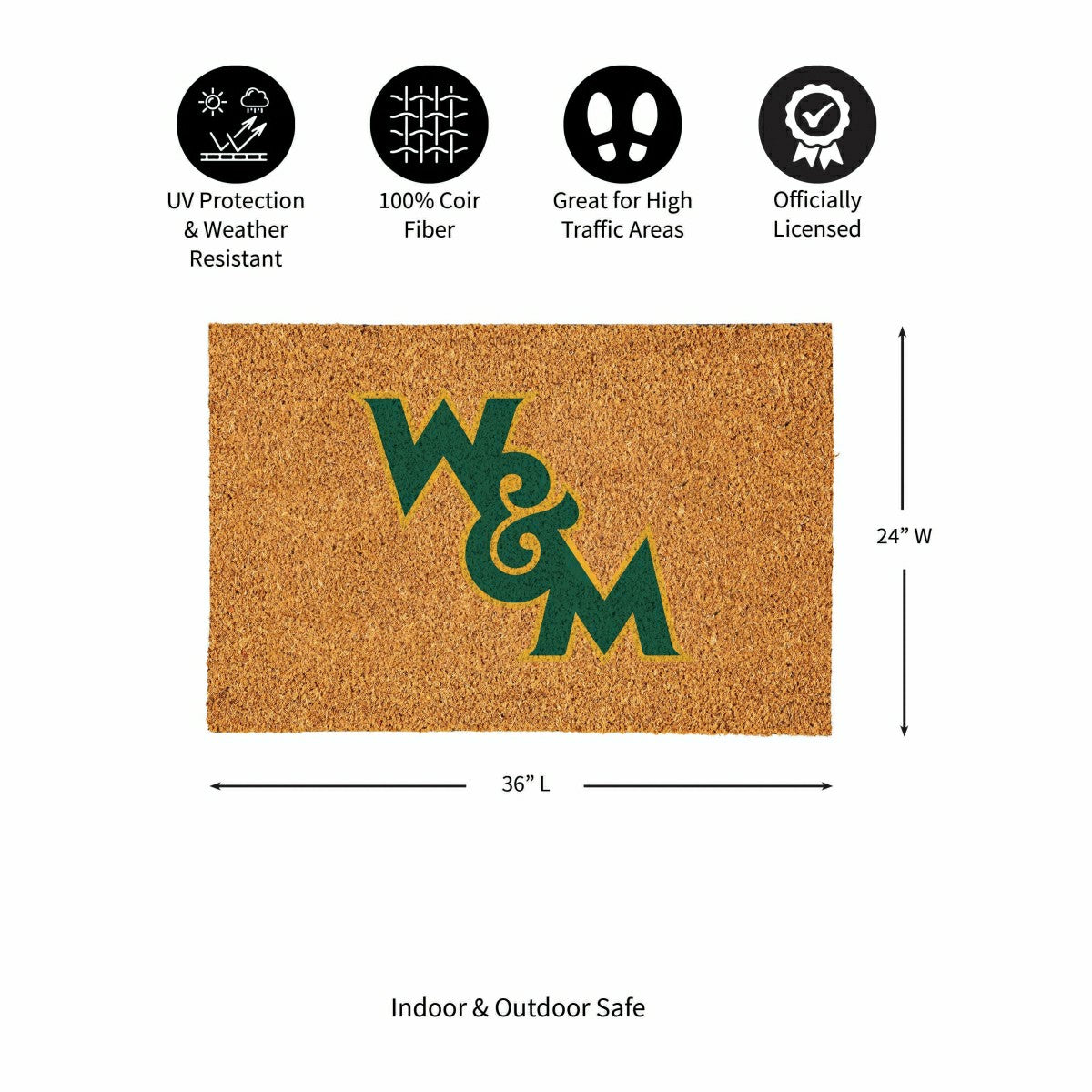 William & Mary Large Full Color Coir Mat, 36"x24"