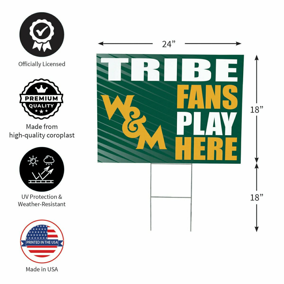 William & Mary Coroplast Yard Sign "Fans Play Here"