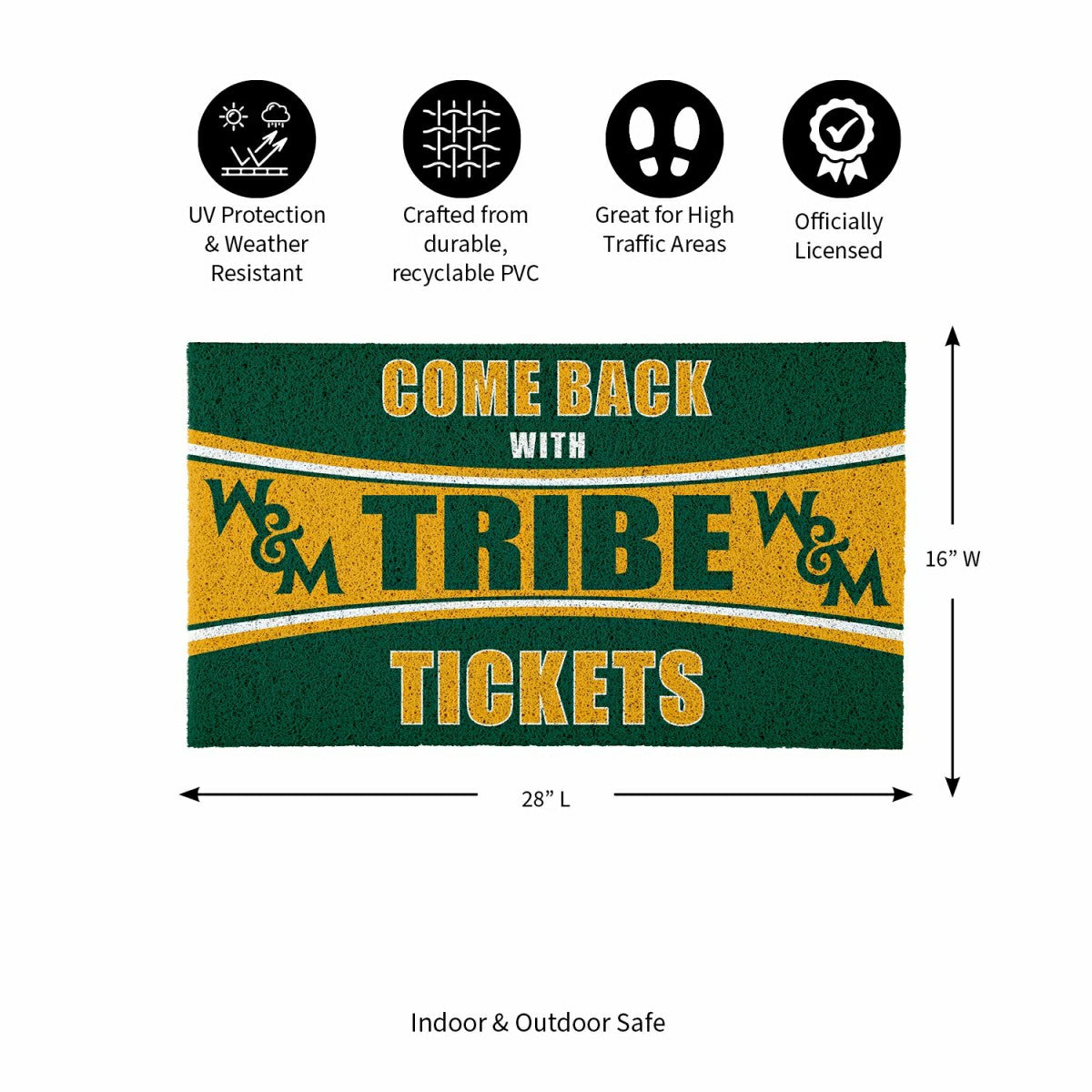 28" x 16" PVC Trapper Mat, Come Back with Tickets, William & Mary