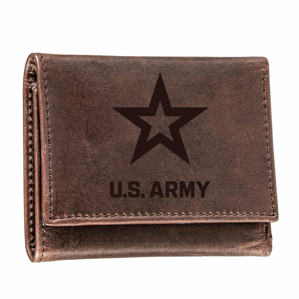 US Army Brown Tri-Fold Wallet, 100% Genuine Leather