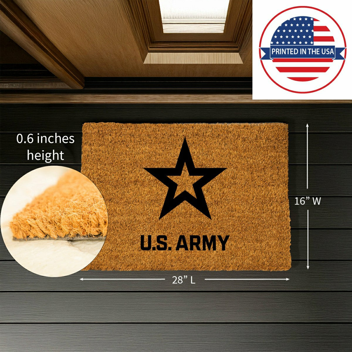 Coir Mat, 16"x28", US Army