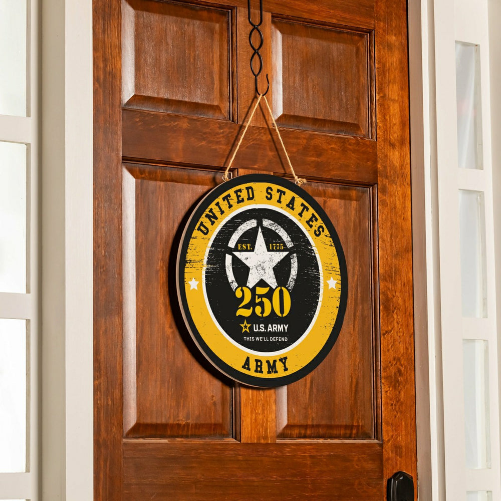 US Army, 250th Anniversary Round Door Décor with Hanging Rope, 18x18