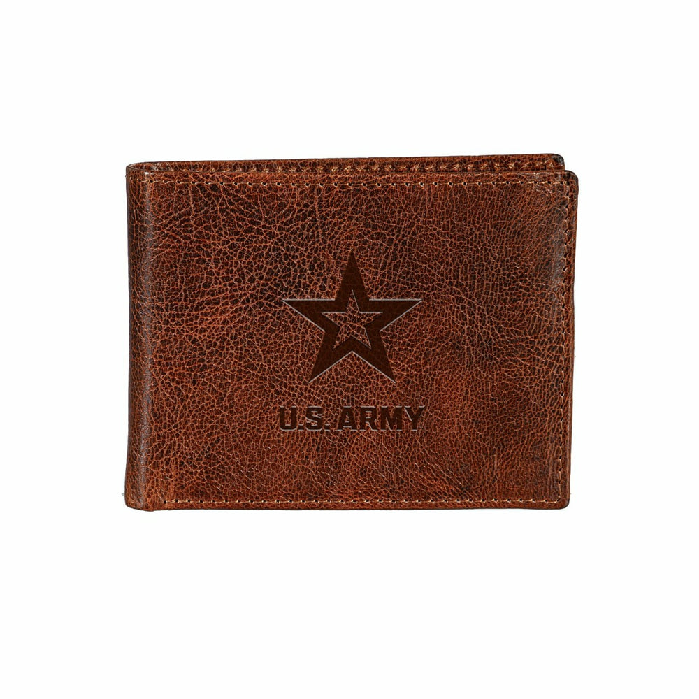US Army, Embossed 100% Genuine Tumbled Leather Passcase Bi-Fold Wallet