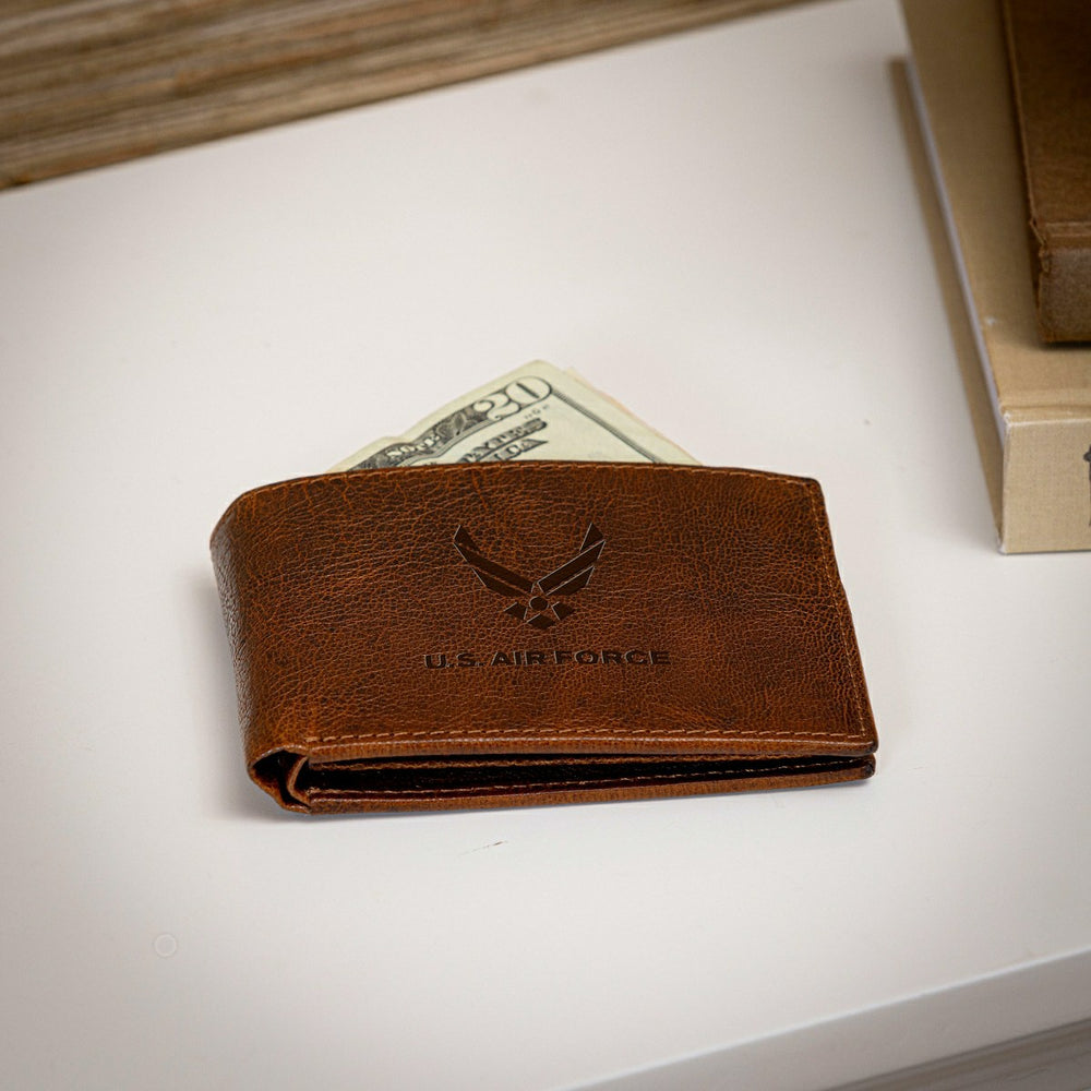 US Air Force, Embossed 100% Genuine Tumbled Leather Passcase Bi-Fold W