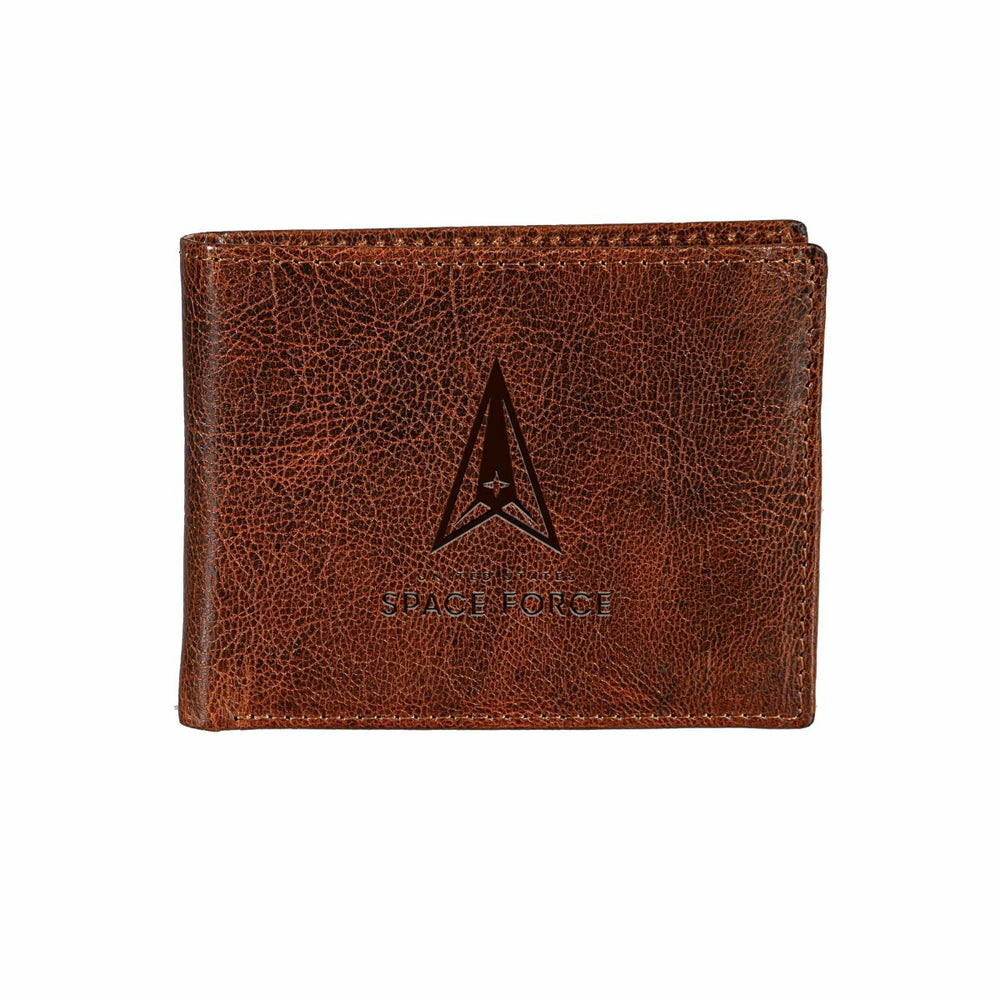 US Space Force, Embossed 100% Genuine Tumbled Leather Passcase Bi-Fold