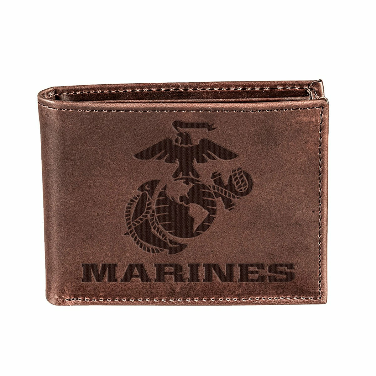 US Marine Corps Brown Bi-Fold Wallet, 100% Genuine Leather