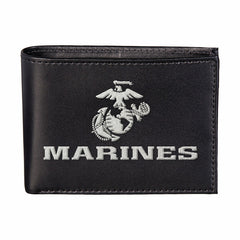 U.S. Marine Corps Black Bi-Fold Embroidered Wallet w/ RFID Blocking