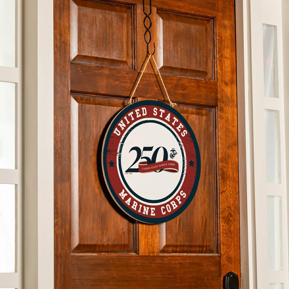 US Marine Corps, 250th Anniversary Round Door Décor with Hanging Rope,