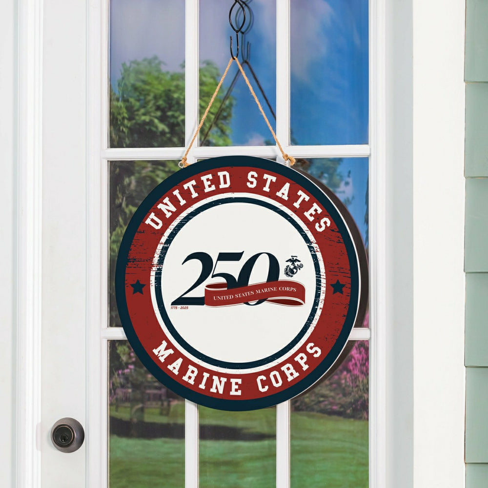 US Marine Corps, 250th Anniversary Round Door Décor with Hanging Rope,