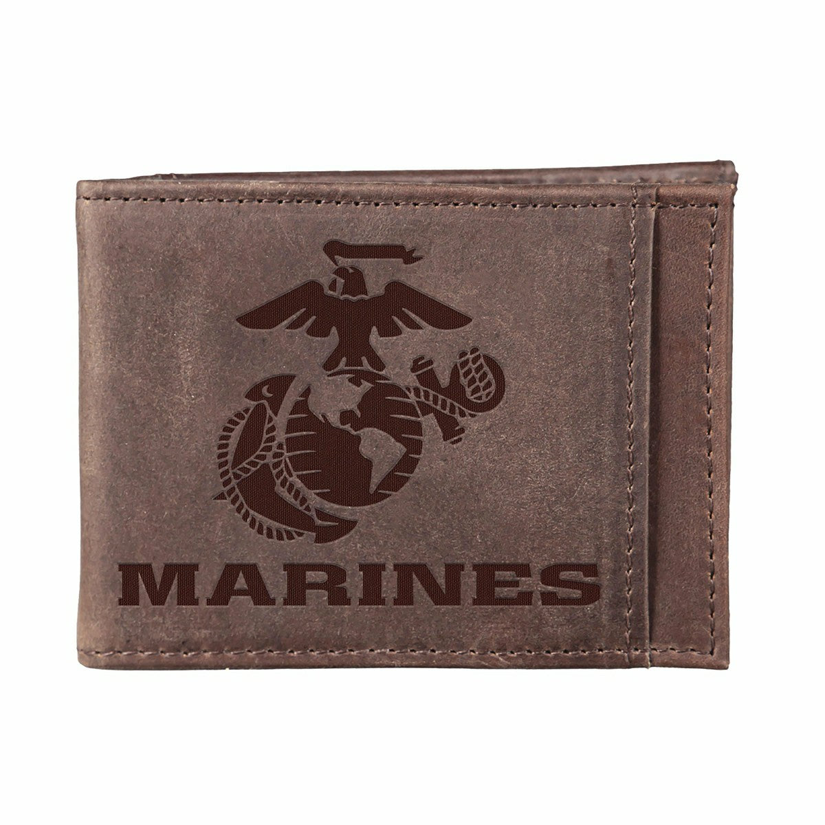 US Marine Corps Brown Front Pocket Wallet with RFID Blocking, 100% Gen