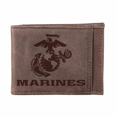 US Marine Corps Brown Front Pocket Wallet with RFID Blocking, 100% Gen