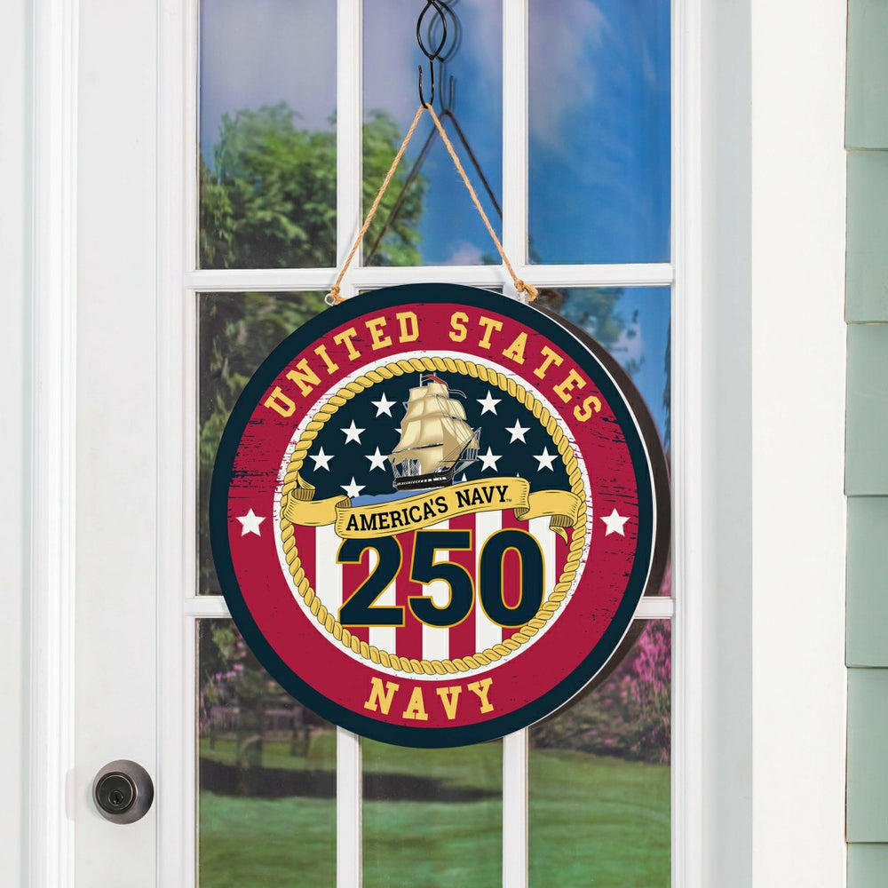 US Navy, 250th Anniversary Round Door Décor with Hanging Rope, 18x18