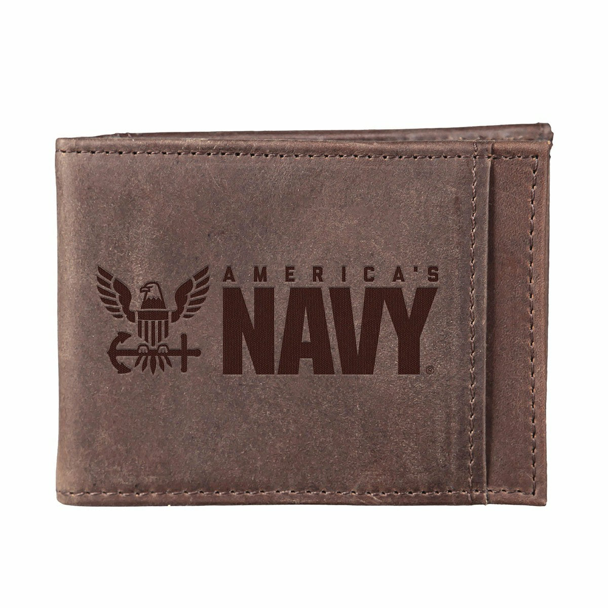 US Navy Brown Front Pocket Wallet with RFID Blocking, 100% Genuine Lea