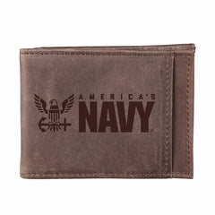 US Navy Brown Front Pocket Wallet with RFID Blocking, 100% Genuine Lea