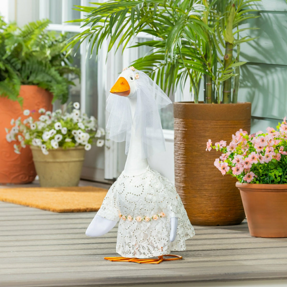 Metal Porch Goose Statue, 21"H