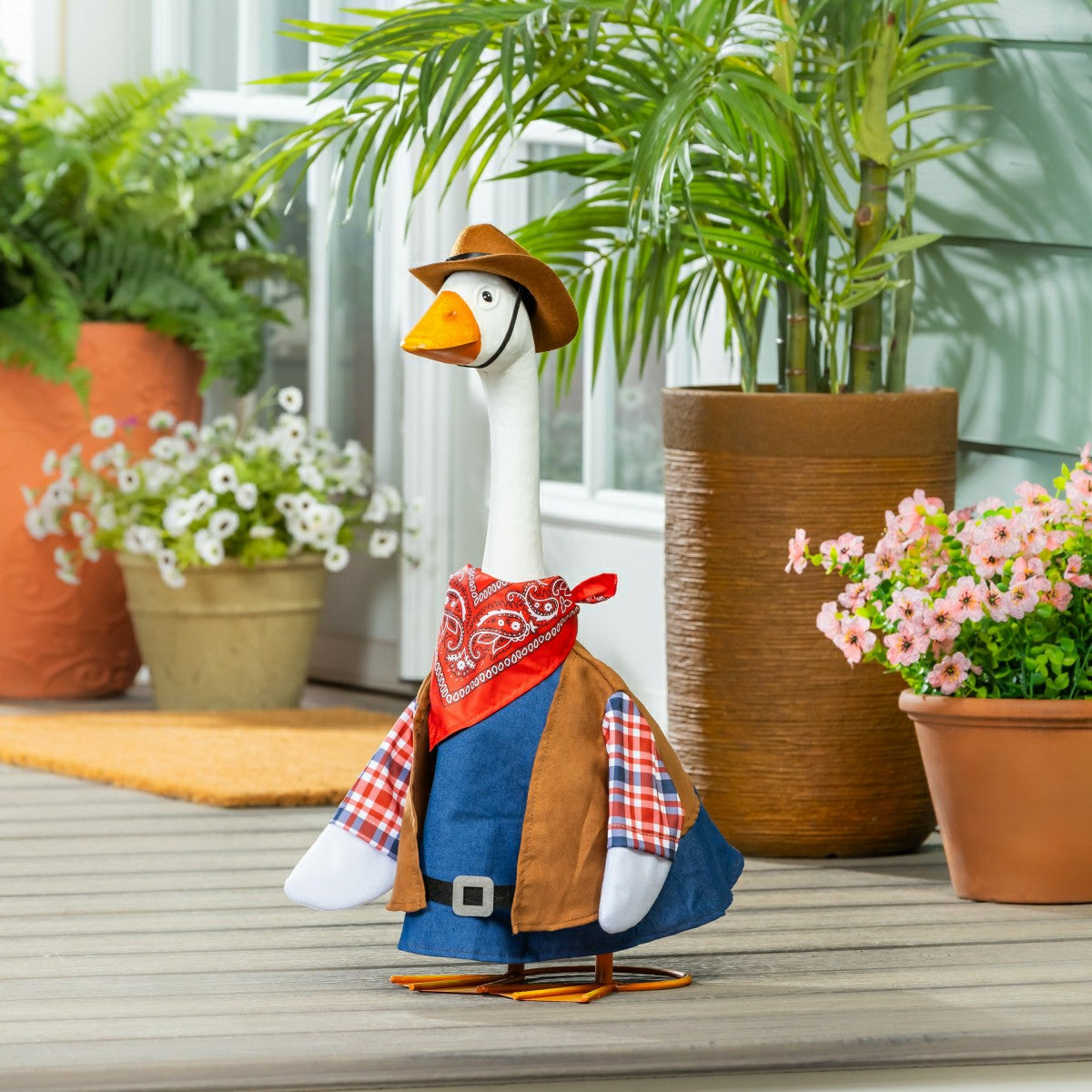 Metal Porch Goose Statue, 21"H