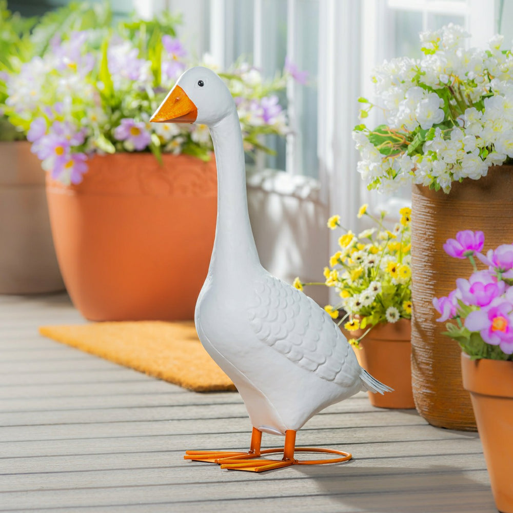 Metal Porch Goose Statue, 21"H