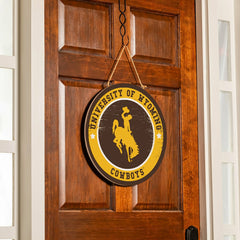 University of Wyoming Round Door Décor with Hanging Rope, 18x18