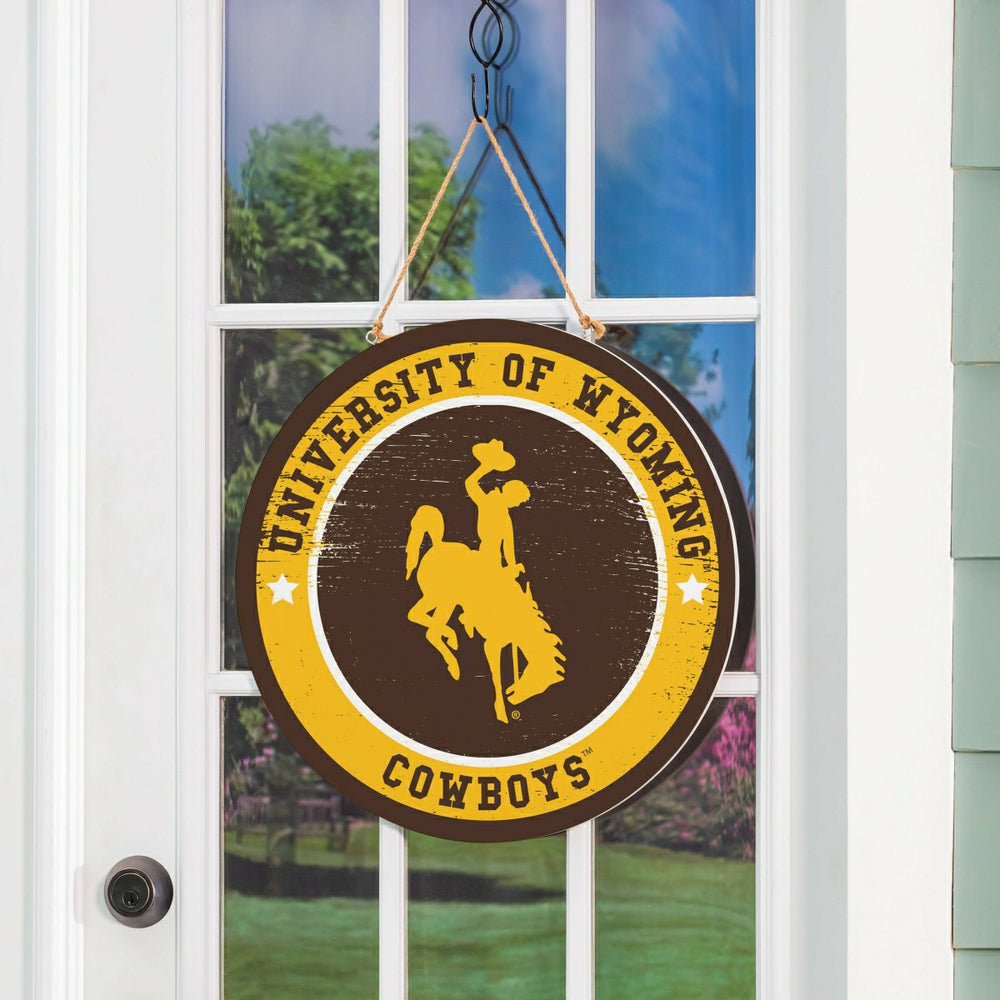 University of Wyoming Round Door Décor with Hanging Rope, 18x18