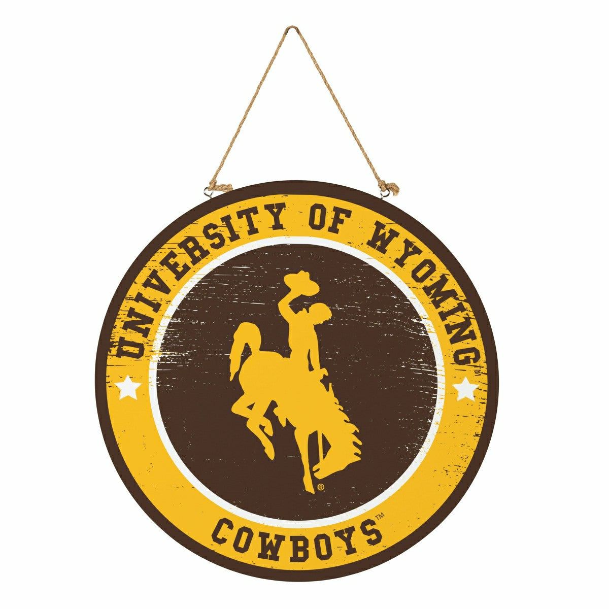 University of Wyoming Round Door Décor with Hanging Rope, 18x18