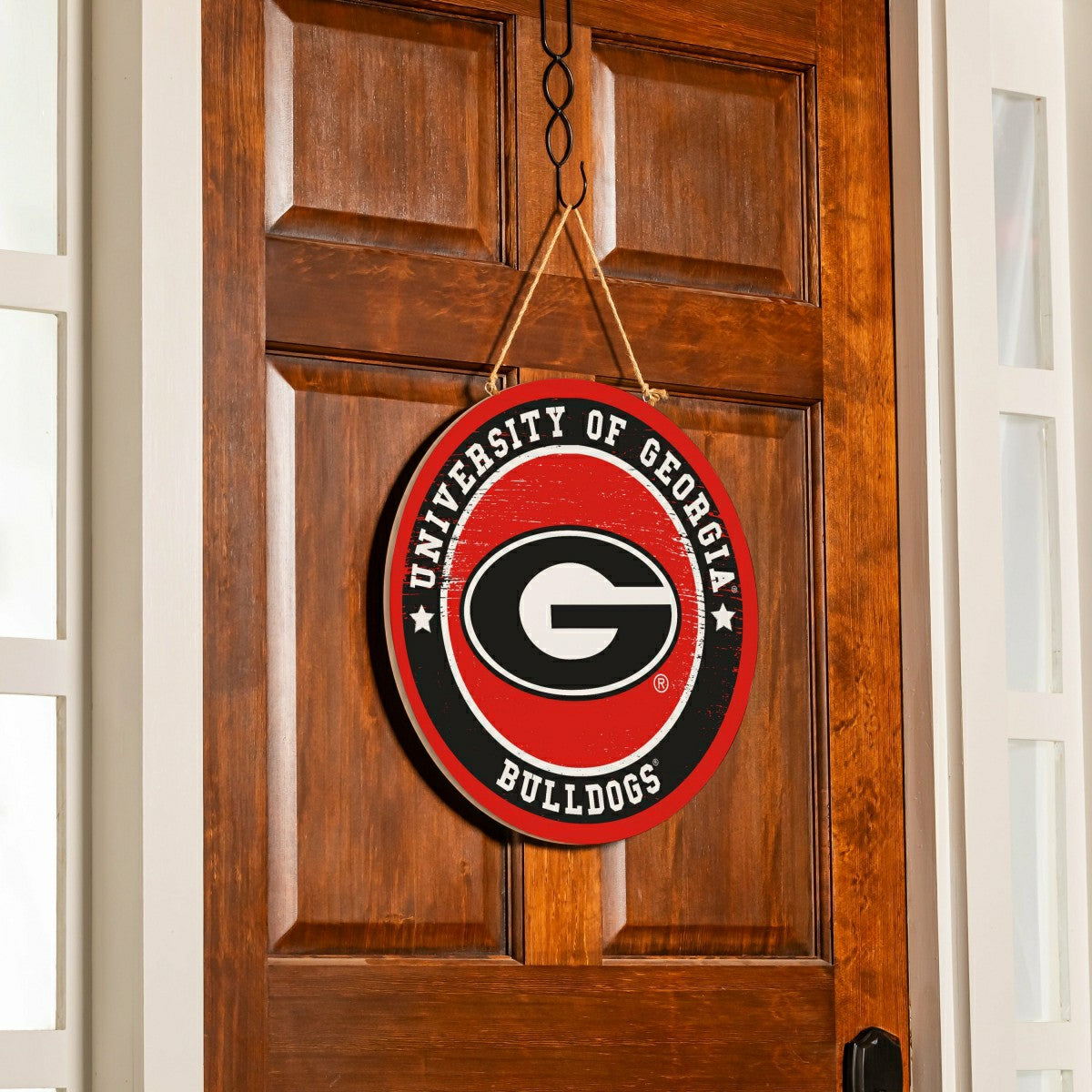 University of Georgia Round Door Décor with Hanging Rope, 18x18