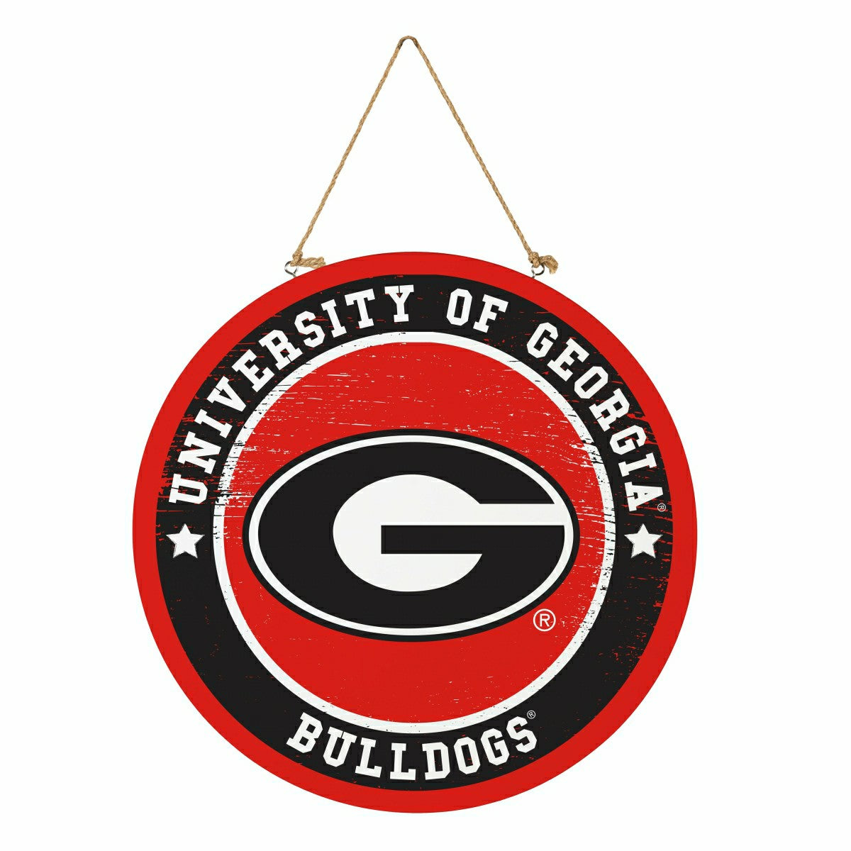 University of Georgia Round Door Décor with Hanging Rope, 18x18