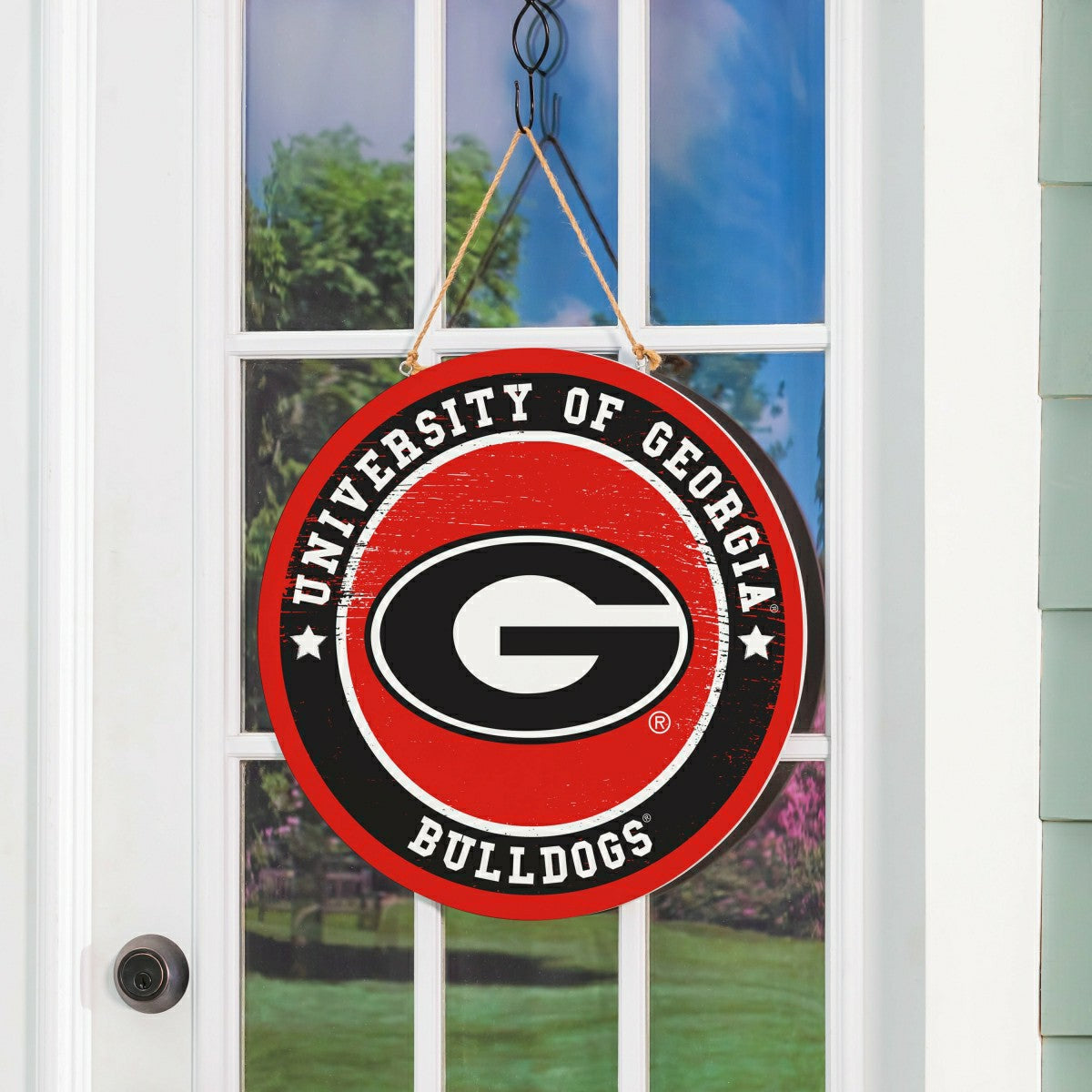 University of Georgia Round Door Décor with Hanging Rope, 18x18