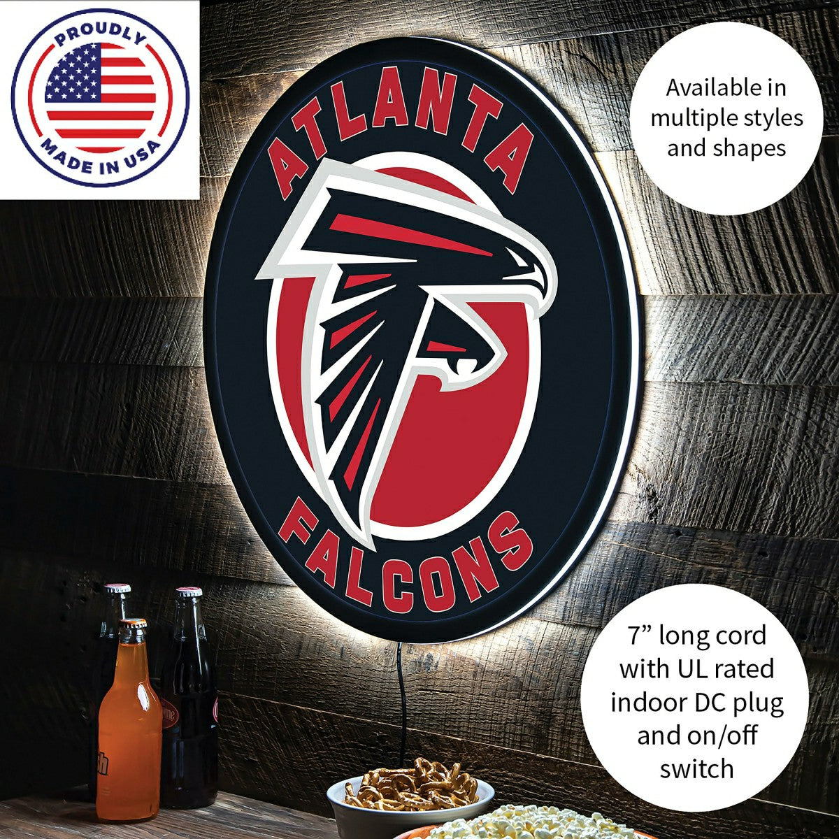 LED Wall Decor, Round, Atlanta Falcons