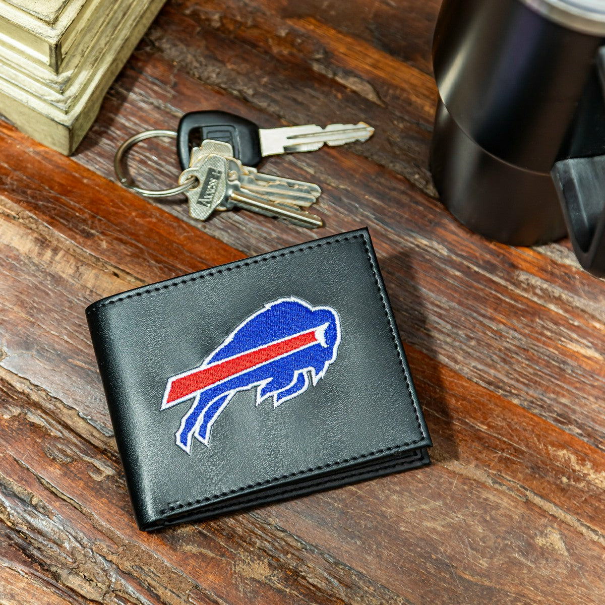 Buffalo Bills Black Bi-Fold Embroidered Wallet w/ RFID Blocking