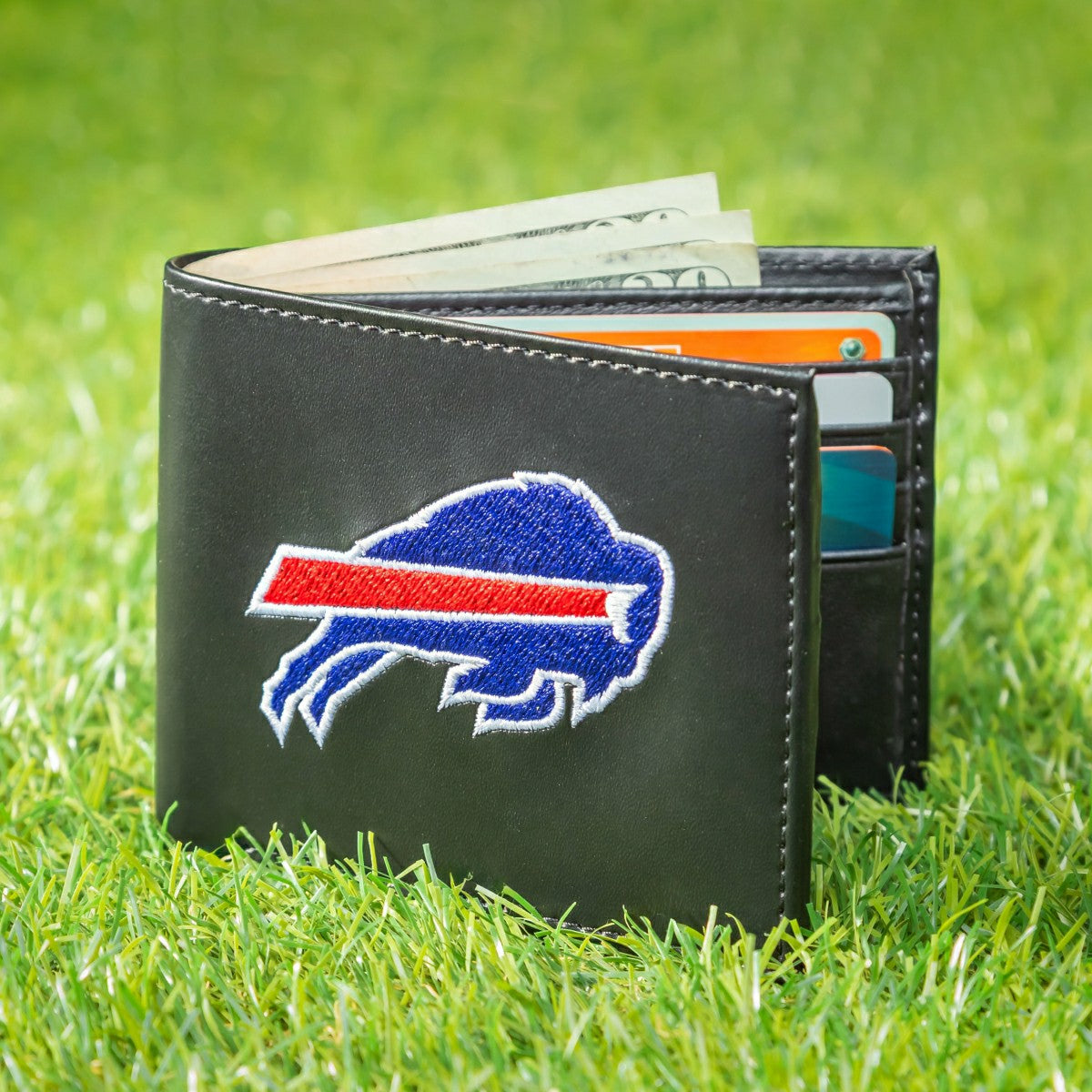 Buffalo Bills Black Bi-Fold Embroidered Wallet w/ RFID Blocking