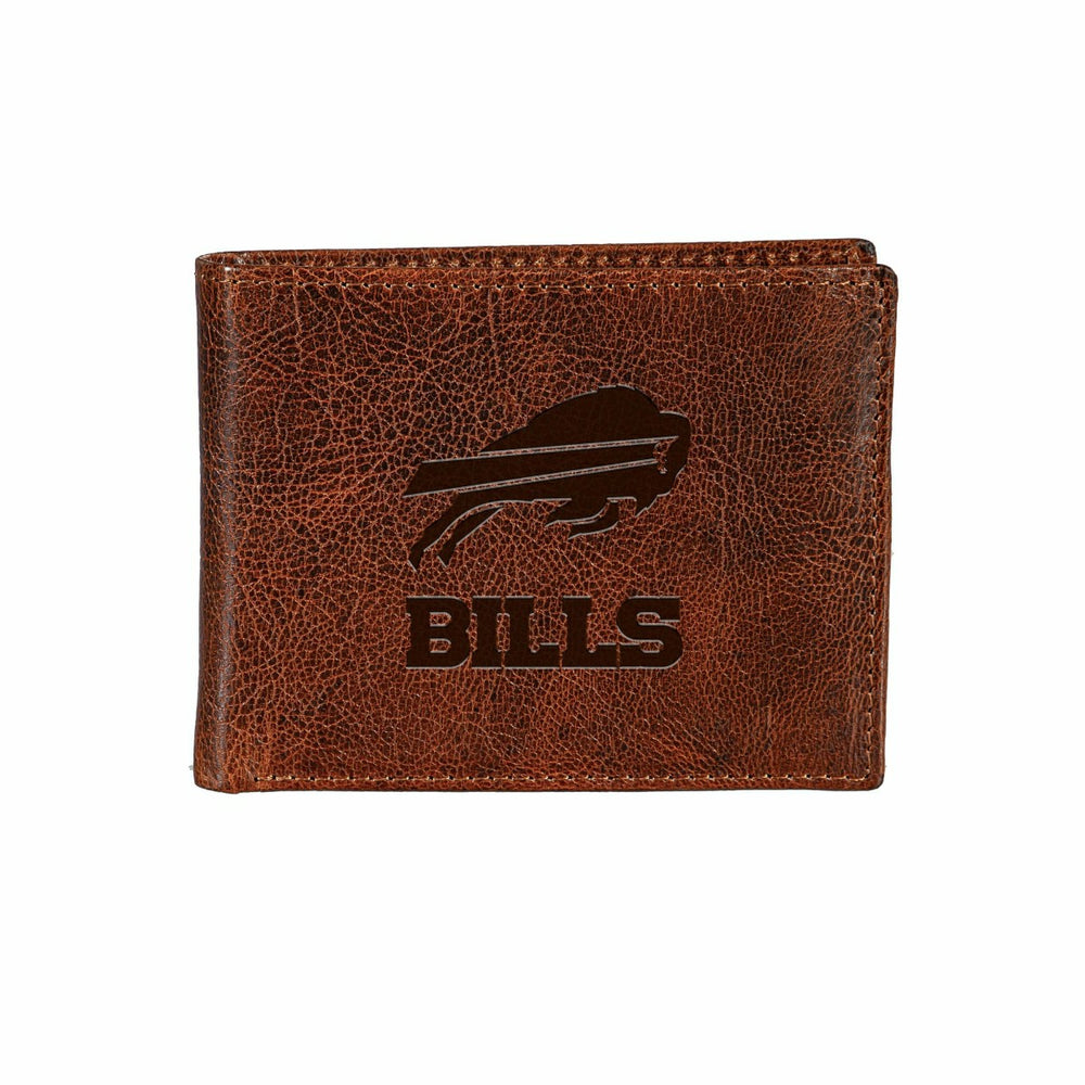 Buffalo Bills, Embossed 100% Genuine Tumbled Leather Passcase Bi-Fold