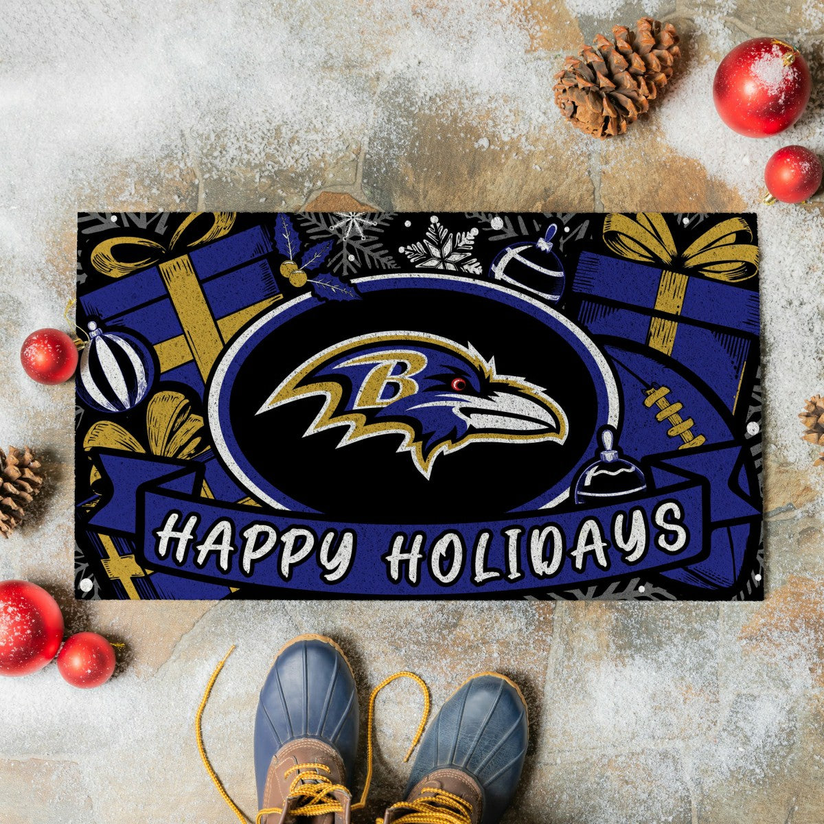 Baltimore Ravens Holiday PVC Mat, 28"x16"