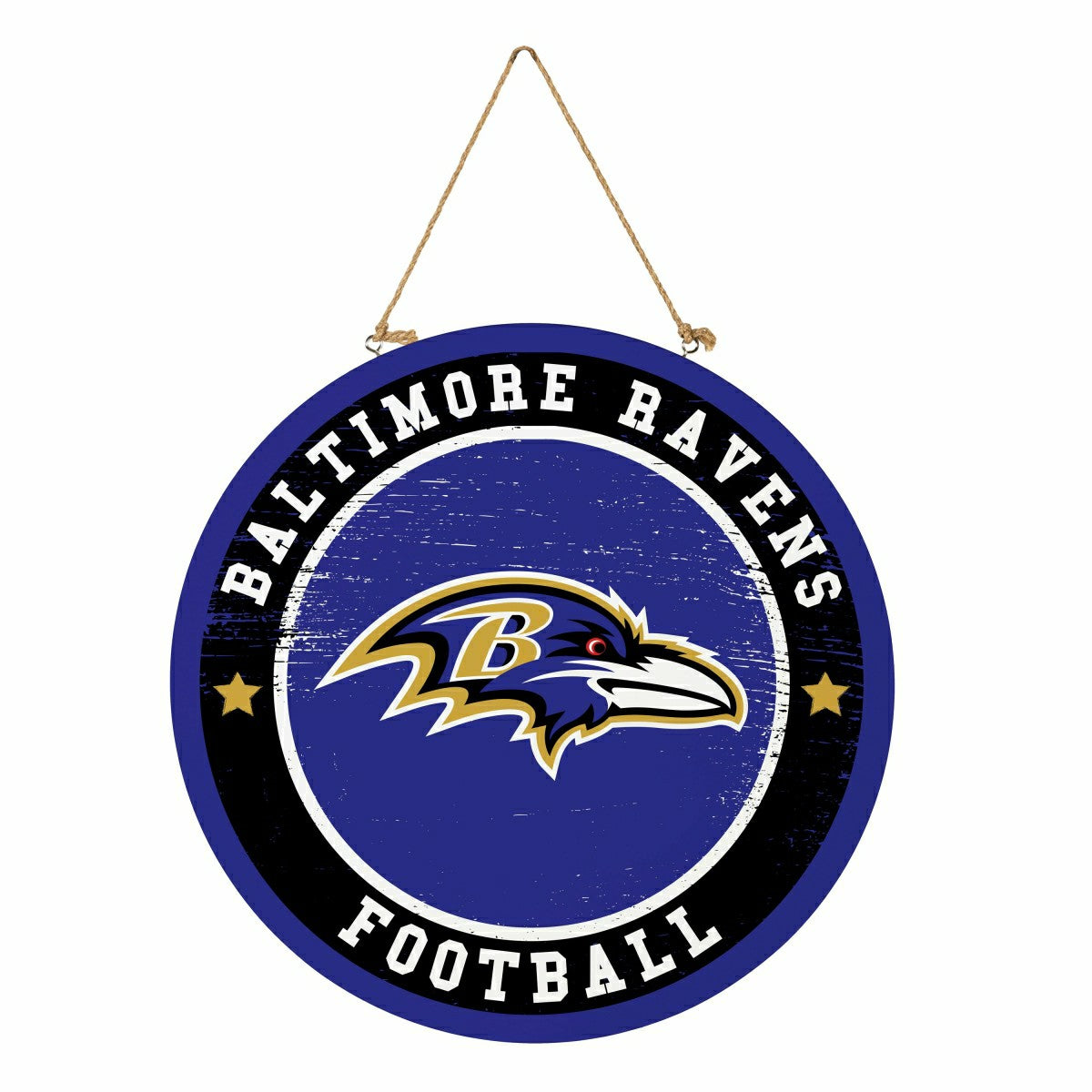 Baltimore Ravens Round Door Décor with Hanging Rope, 18x18