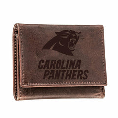 Carolina Panthers, Tri-Fold Wallet, Brown, CH, 100% Genuine Leather