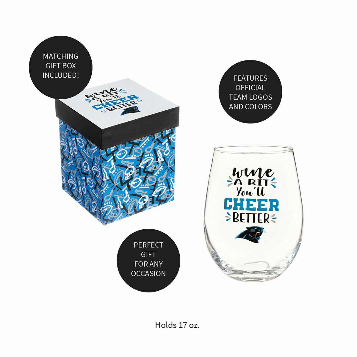 Carolina Panthers, 17oz Boxed Stemless Wine