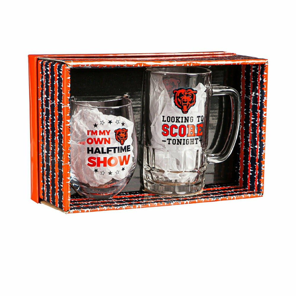 Chicago Bears, Stemless 17OZ Wine & Beer 16 OZ Gift Set
