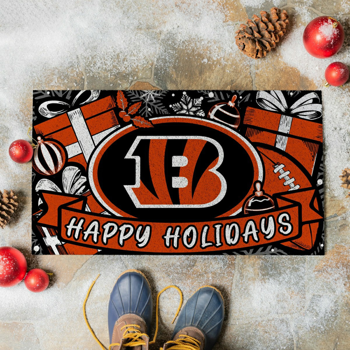 Cincinnati Bengals Holiday PVC Mat, 28"x16"