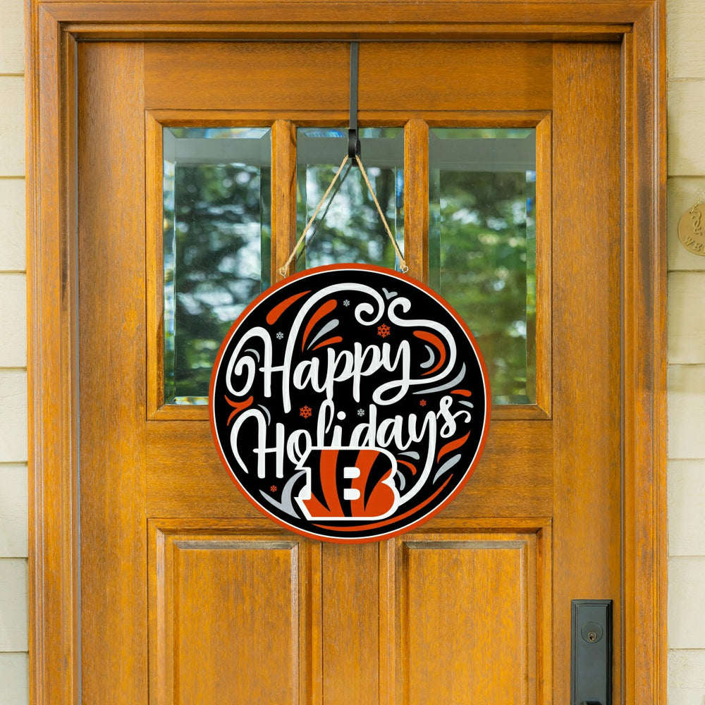 Cincinnati Bengals Holiday Round Door Décor with Hanging Rope, 18x18