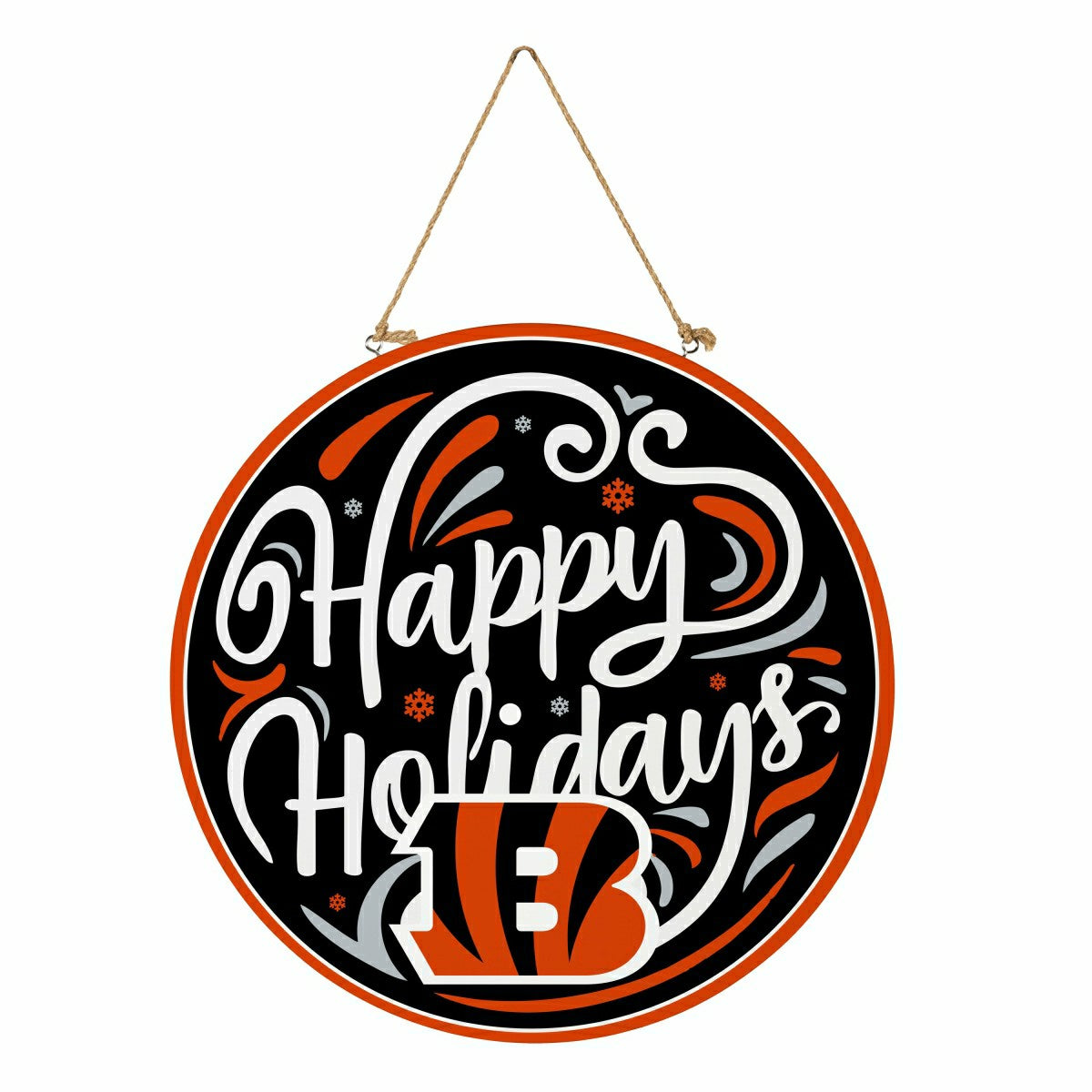 Cincinnati Bengals Holiday Round Door Décor with Hanging Rope, 18x18