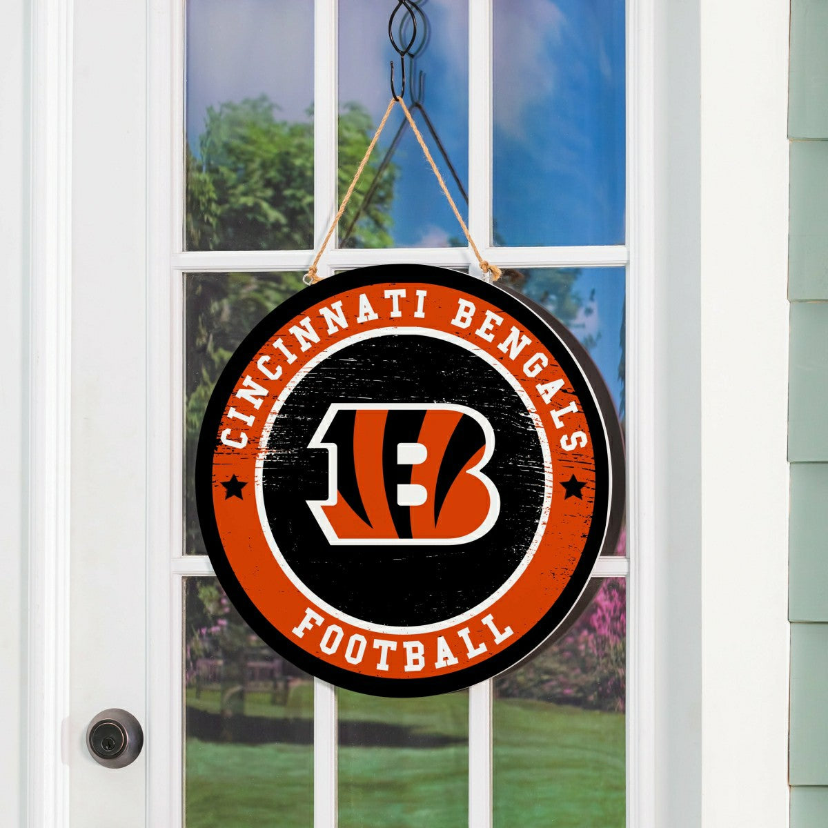 Cincinnati Bengals Round Door Décor with Hanging Rope, 18x18