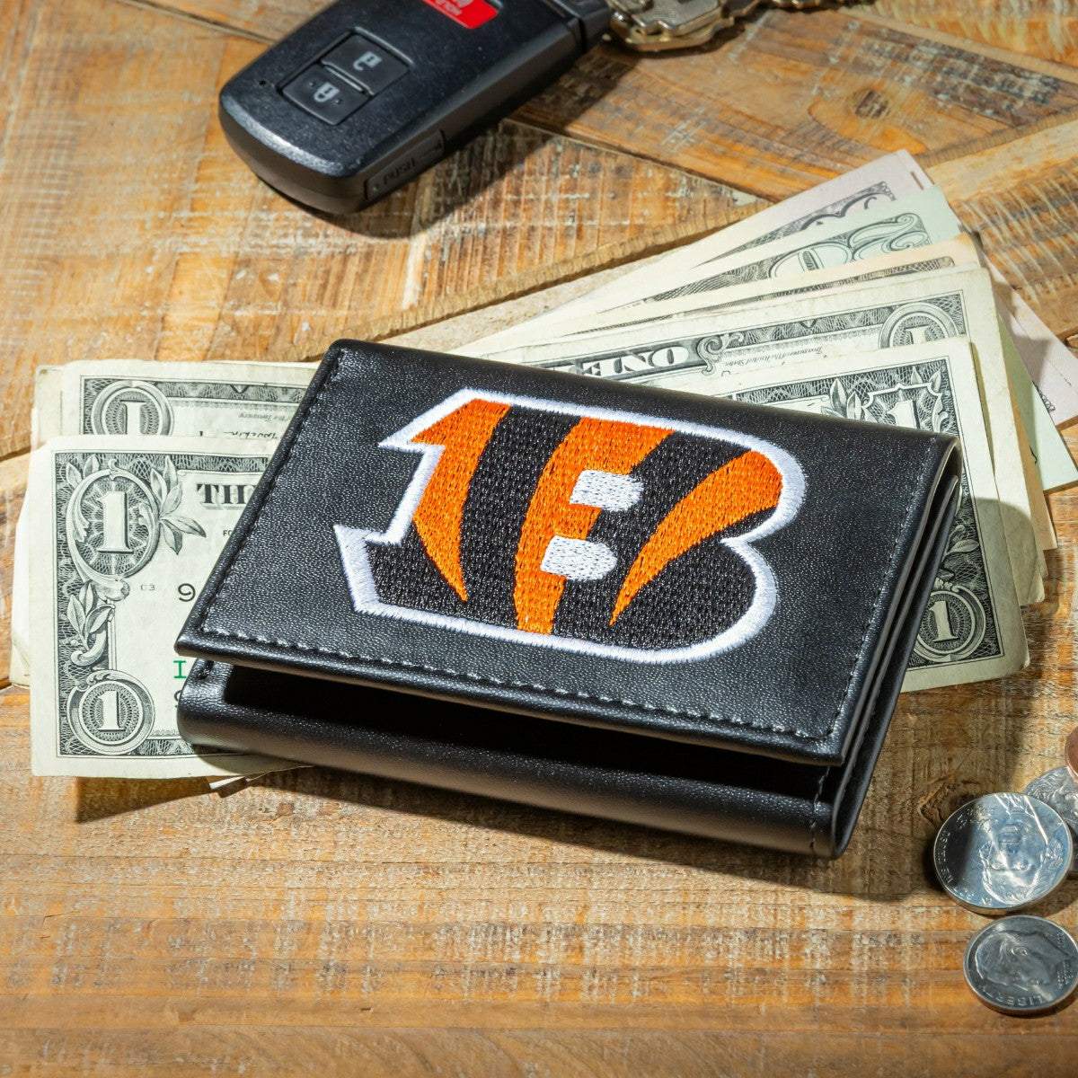 Cincinnati Bengals Black Tri-Fold Embroidered Wallet w/ RFID Blocking