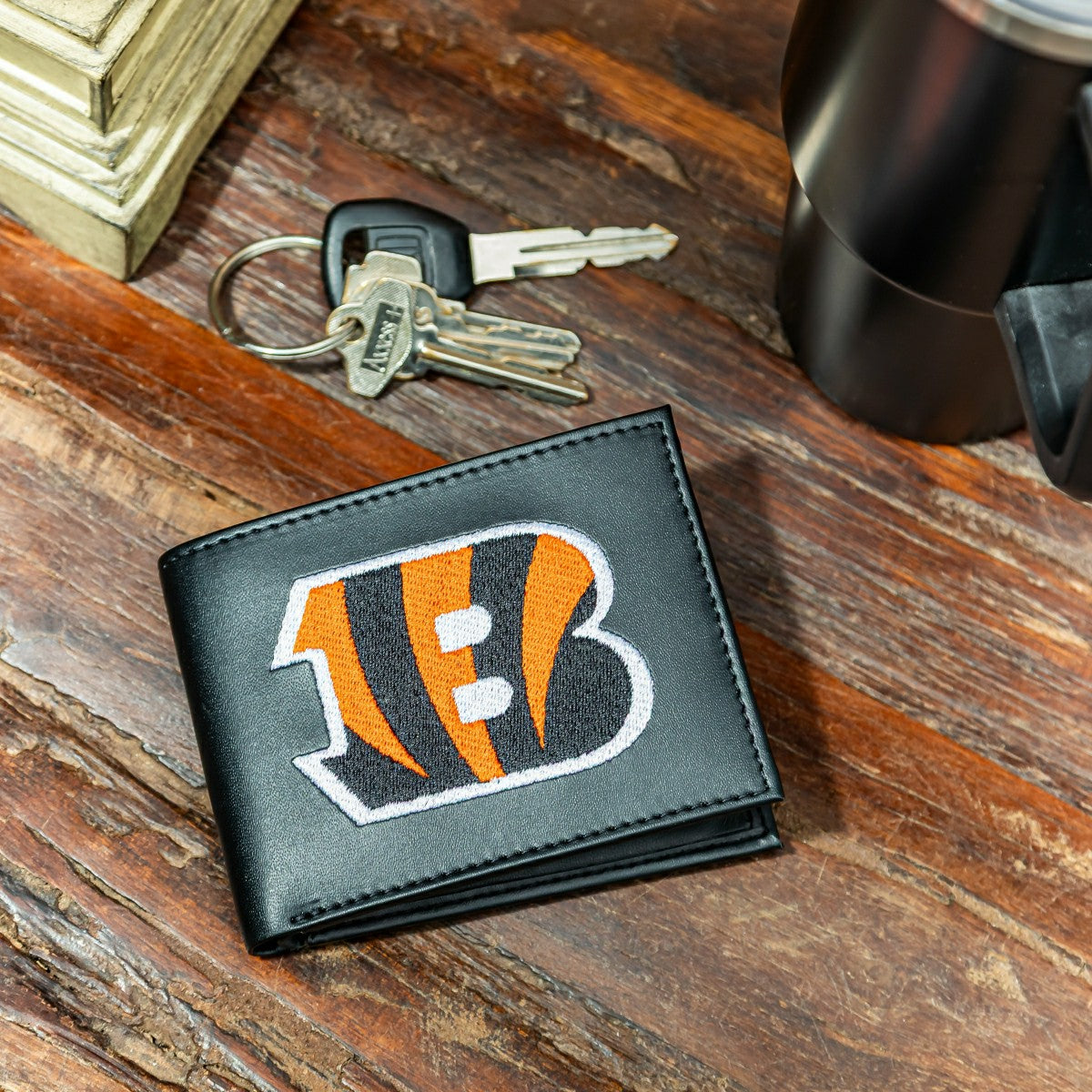 Cincinnati Bengals Black Bi-Fold Embroidered Wallet w/ RFID Blocking