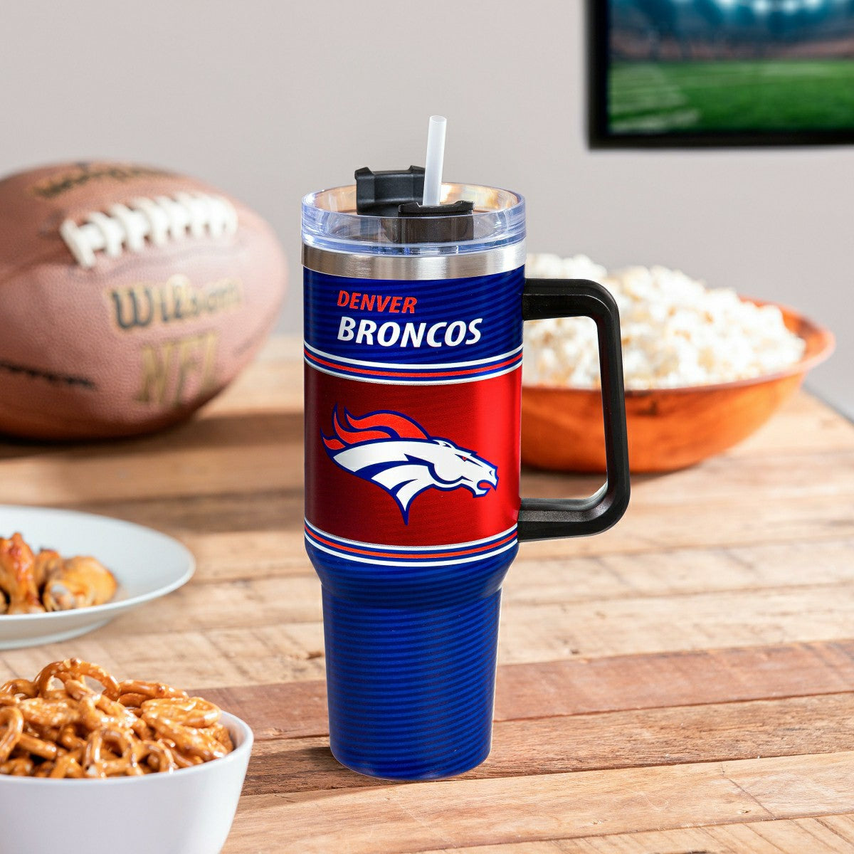 40oz Stainless Steel Canyon Cup w/ Straw, Denver Broncos