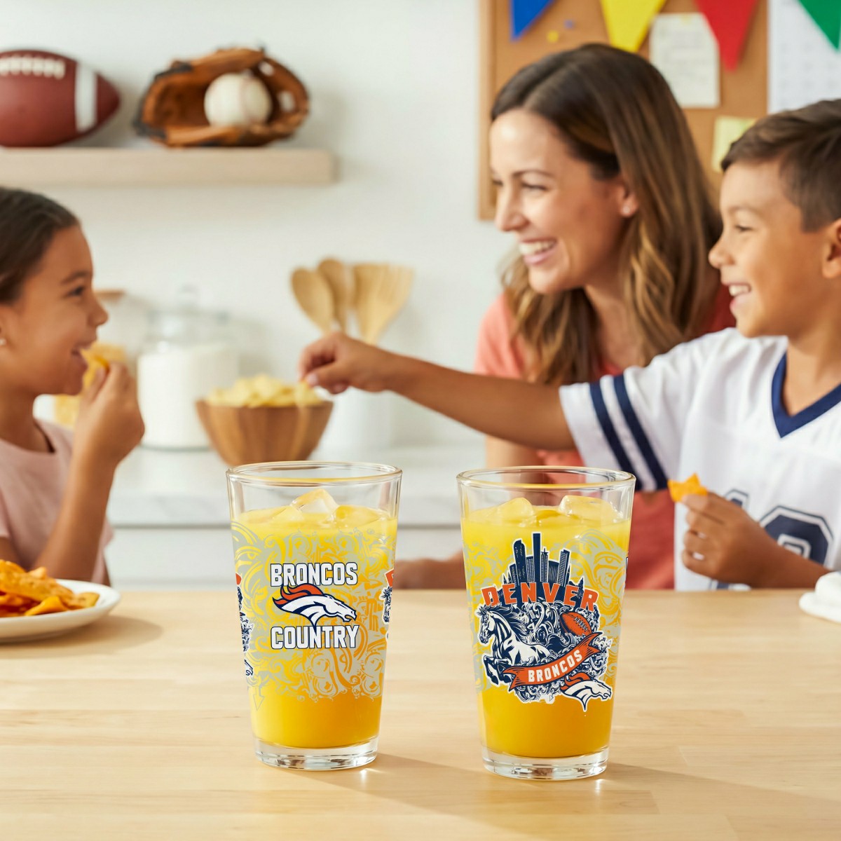 Denver Broncos 16oz Glass pint, Set of 2