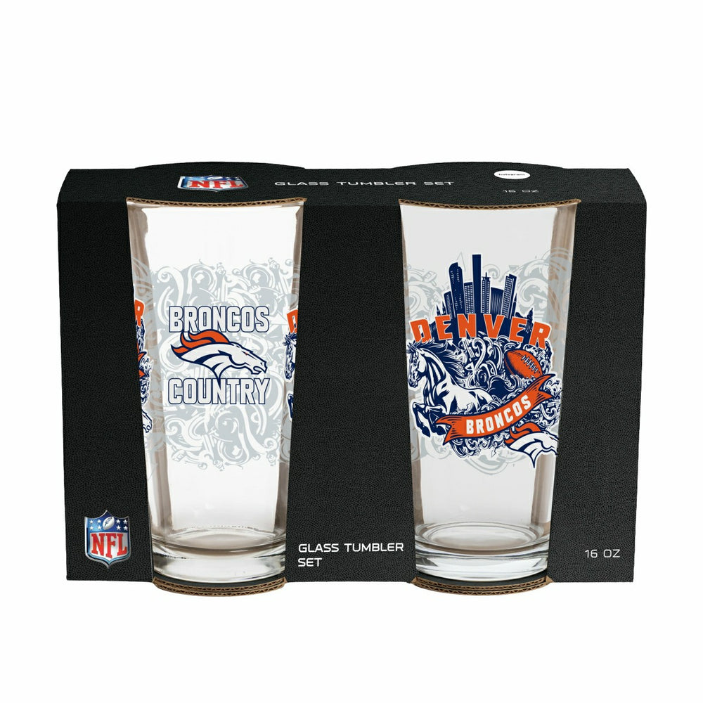 Denver Broncos 16oz Glass pint, Set of 2