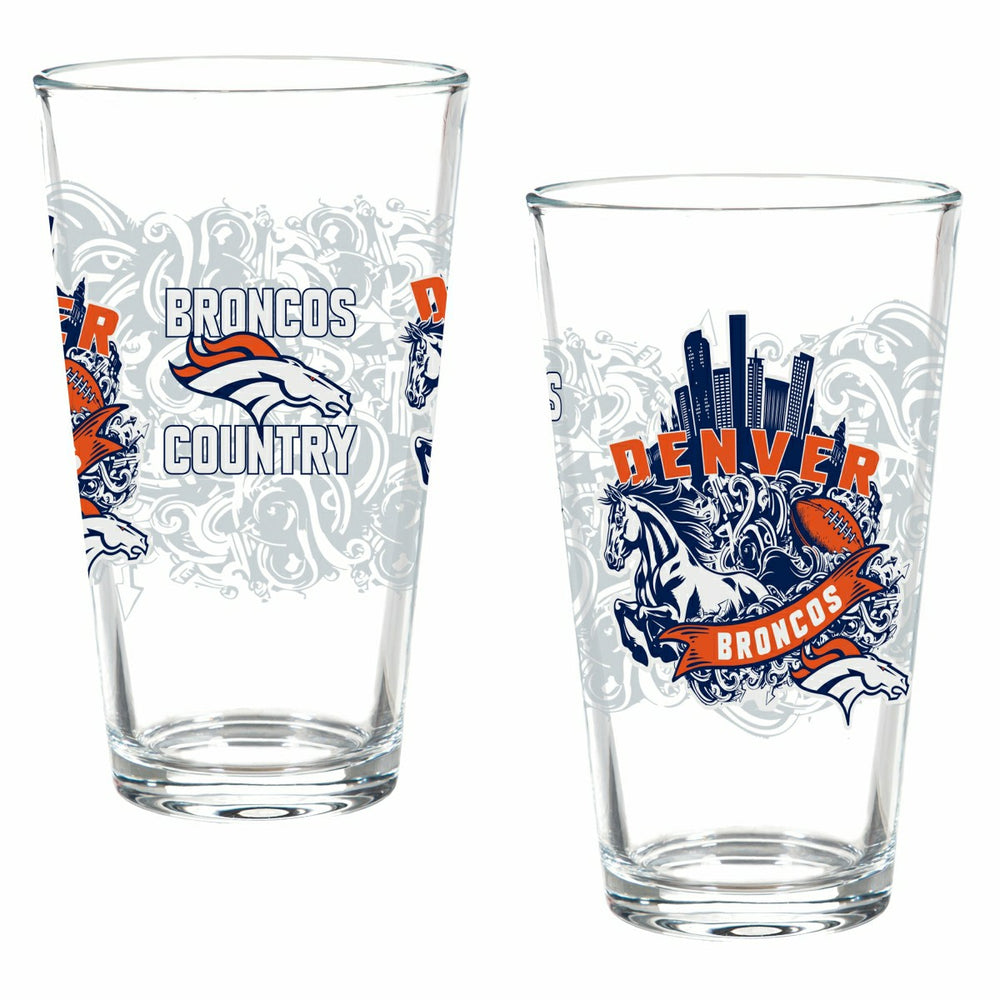 Denver Broncos 16oz Glass pint, Set of 2